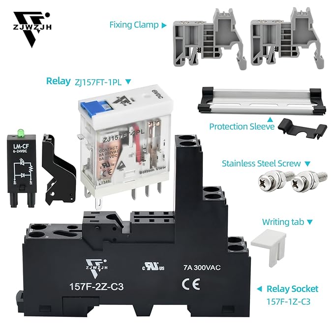 6 Volt Electromagnetic Power Relay with Test Button Coil 8Amp 8 Pins DPDT with Indicator Light and Socket Base UL CE TUV Certification