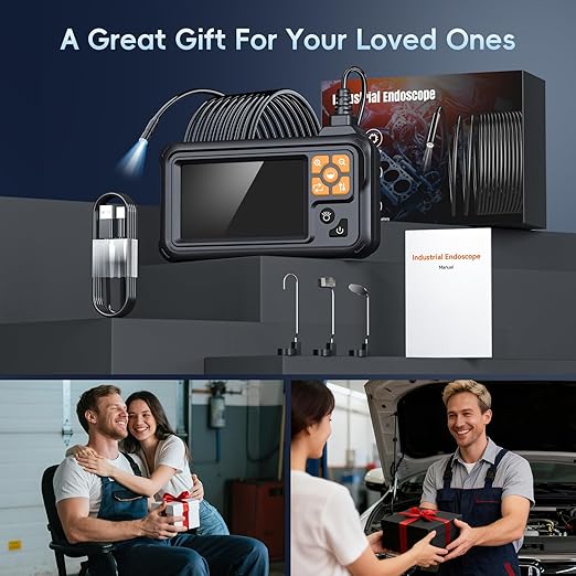 SKYBASIC Industrial Endoscope Borescope Camera with Light, 4.3'' HD Digital Handheld Waterproof Sewer Tools Snake Inspection Camera with 8 LED Lights 32.8FT Semi-Rigid Cable, Cool Gift Gadgets for Men