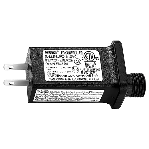 4.5V 1A LED Controller Model JT-EL/FC045V1000-C Class 2 Power Supply Replacement with 8 Lighting Modes and Memory for Christmas Light, LED String Light