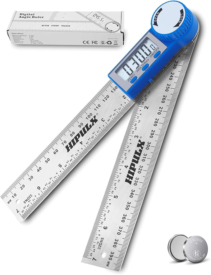 HIPULX Digital Angle Finder Ruler, 7 Inch 2-in-1 Stainless Steel Angle Finder Tool, 360° Digital Protractor with LCD Display for Woodworking, Construction, Reverse Angle Measurement