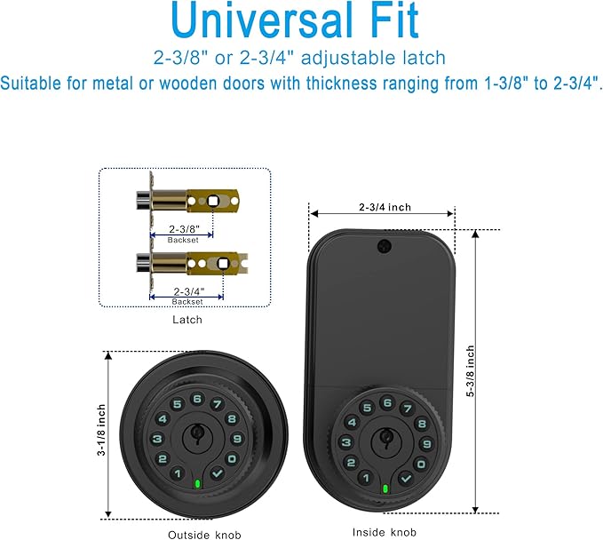 Double Sided Keypad Door Knob with Dual Cylinders and Key Alike, iuknob Keyless Entry Smart Door Lock for Entrance, Fence, Gate, Swimming Pool,Waterproof and Weatherproof for Outdoor & Interior Door.