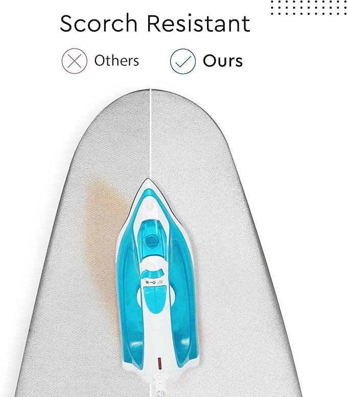 Encasa XO Ironing Board Cover and Pad 49"x18" - 4mm Felt & 2mm Foam Metallized Silver Iron Board Cover with Padding - Heat & Scorch Resistant, Non Slip, Bungee Elasticated, 3 Fasteners Silver Luxury