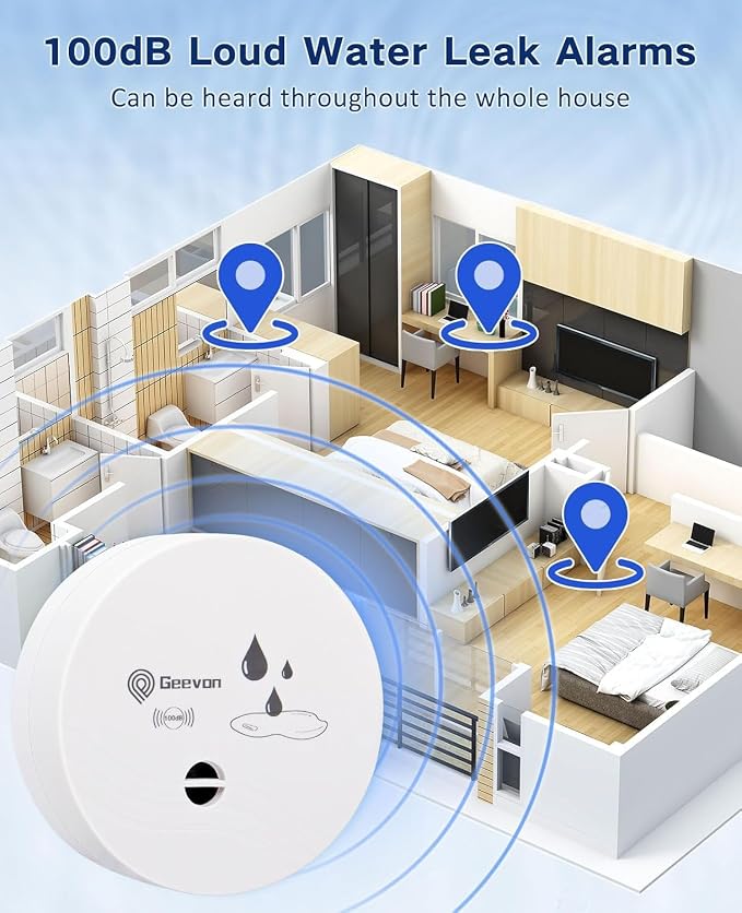Geevon 3 Pack Water Leak Detectors, 100dB Water Sensor Alarms Flood Detector - Image 3