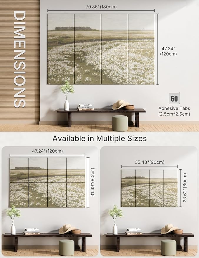 Wall Art Acoustic Panels,70''×47''Sound Absorbing Panels-8-Pack with 60 Adhesive Tabs, Panels for Living Room and Recording Studio, Offices-A Vast Summer Landscape