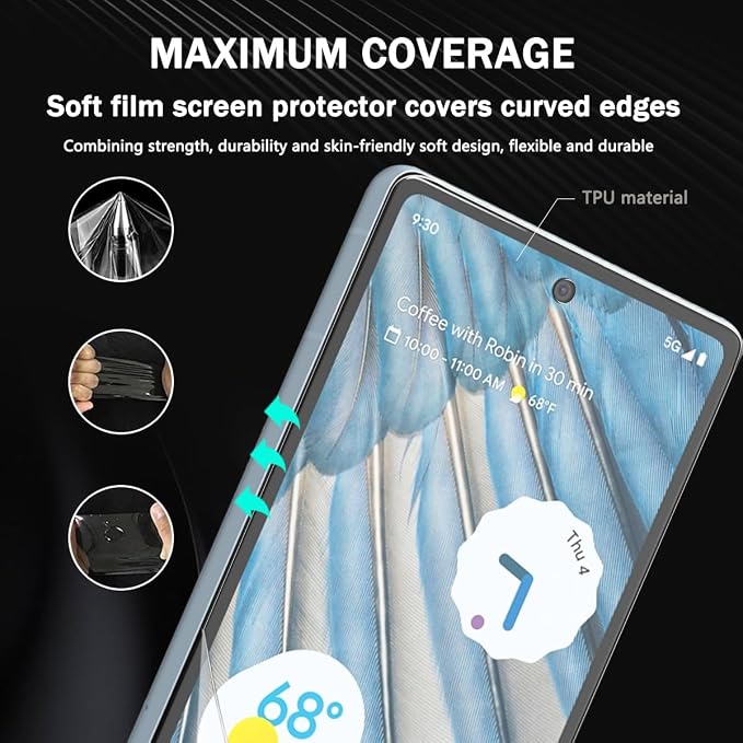 3+2 Pack Screen Protector for Google Pixel 7a Flexible TPU Film - Image 4