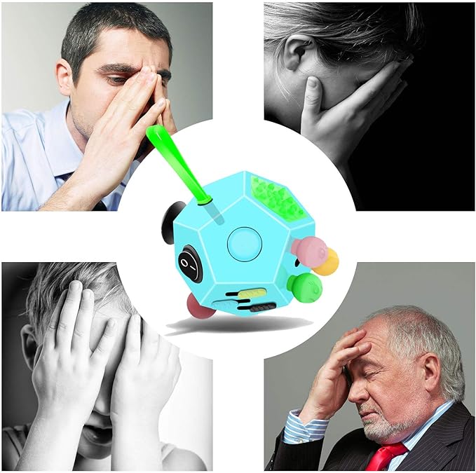 Fidget Dodecagon –12-Side Fidget Toys Cube Relieves Stress and Anxiety Anti Depression Travel Toy Christmas Stocking Stuffers Gifts for Children and Adults (B3 Blue Sky)