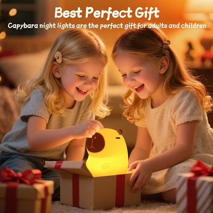 Rytinazzz Capybara Night Light, 50-Hour Battery & Pat Control, Squishy Animal Lamp for Kids Room, USB Rechargeable with Timer, Valentines Gifts
