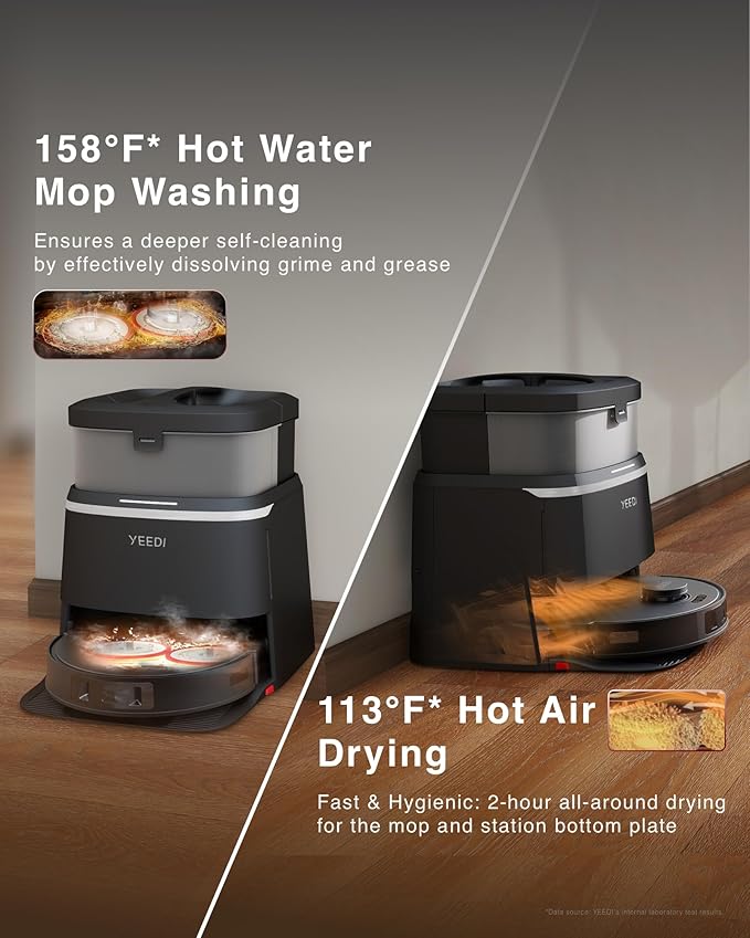 Yeedi M12 PRO Robot Vacuum and Mop Combo, 11000Pa Powerful Suction, ZeroTangle Hair-Free Brush, Auto Mop Washing & Drying, Smart Obstacle Avoidance, Self-Emptying Dock, Ideal for Pet Homes