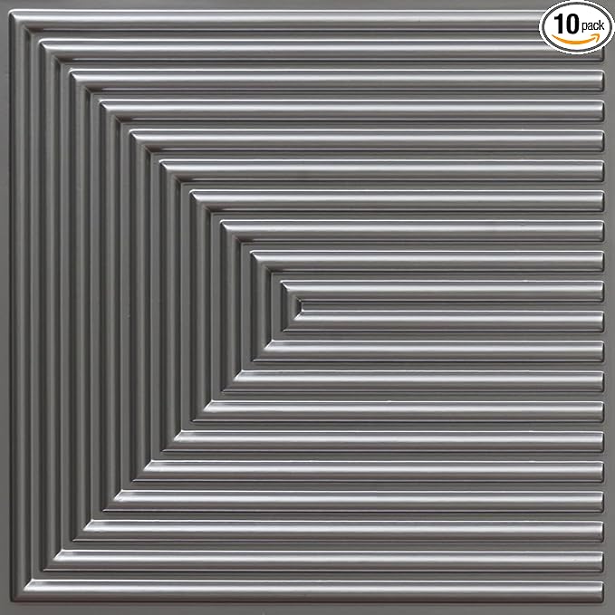 From Plain To Beautiful In Hours 9004 Depth Tier PVC 12 in x 12 in Peel and Stick Wall Panels (Covers / 10 sq.ft), Silver, 10 Piece
