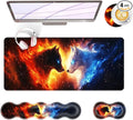 BFUKVOU Large Keyboard Mouse Pad Set, Extended Mouse Pad+Keyboard Wrist Rest Support, Memory Foam Ergonomic Easy Typing, 4Pcs (31.5×11.8 in) Desk Pad Set for Office Home,Cool Wolves