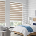 COOLWINDS Motorized Zebra Blinds for Windows Cordless Electric Curtains with Remote Control Blackout Shades Custom Smart Blinds Compatible with Alexa Google Home(Roomdarking Caramel,W46 X 72in)