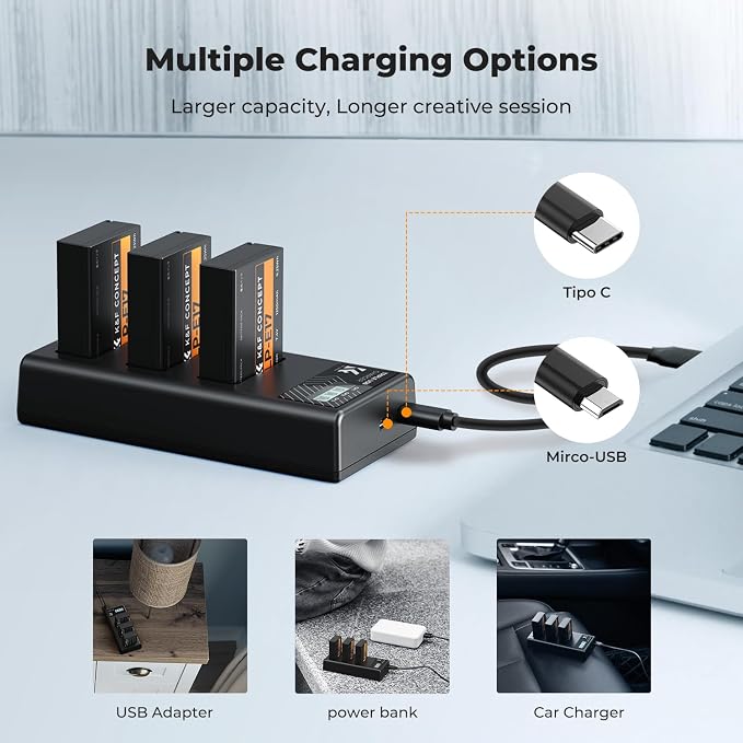 K&F CONCEPT 3-Pack LP-E17 Battery and Upgraded 3-Slot LCD Charger Compatible - Image 5