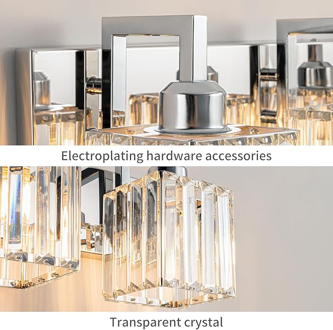 FDPBY Modern Bathroom Vanity Light 3-Lights Chrome Crystal Wall Lamp Bathroom Modern Crystal Vanity Lighting
