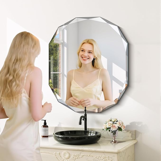 GLASHOM Frameless Bathroom Mirror, 30x36 inch Vanity Mirror Beveled Edge Wall Mounted, Modern Frameless Mirror for Bathroom, Living Room, Entryway Mirror Horizontal or Vertical
