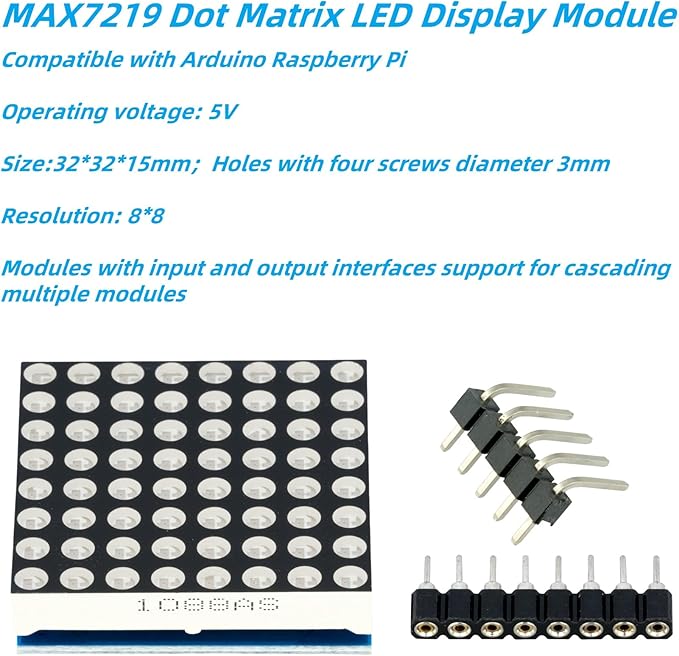 MTDELE 5Pcs MAX7219 5V 8 * 8 Dot Matrix LED Display Module Kit Control Compatible with Arduino Raspberry Pi