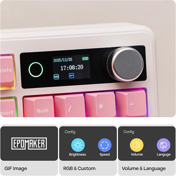 EPOMAKER TH99 PRO 96% Mechanical Keyboard with Screen & Knob, 10000mAh, 2.4Ghz/BT, Hot Swap, Custom Driver, RGB Backlight, PBT Keycap, Wireless Gaming Keyboard for PC/Mac (Pink, Sea Salt Silent)