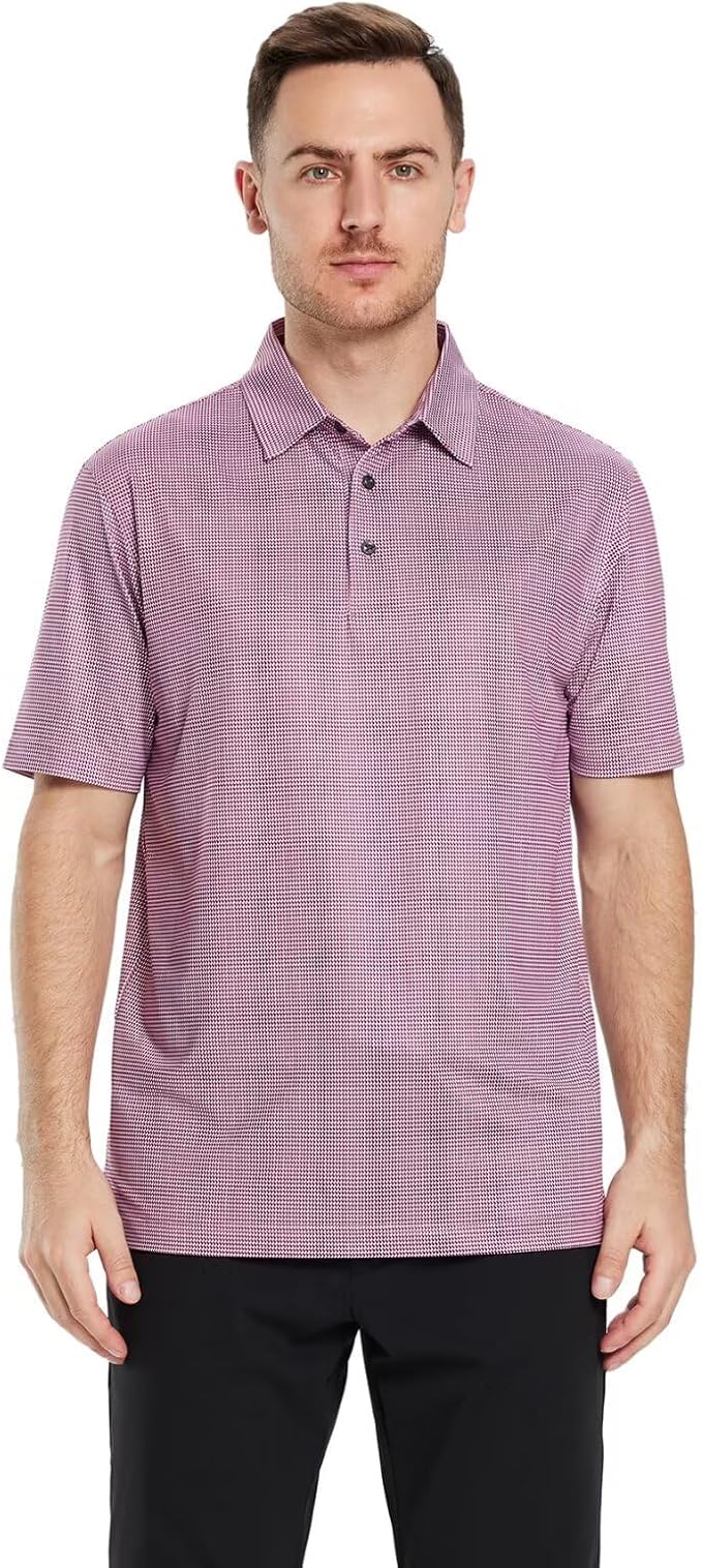 Golf Shirts for Men Dry Fit Short Sleeve Print Performance Moisture Wicking Polo Shirt