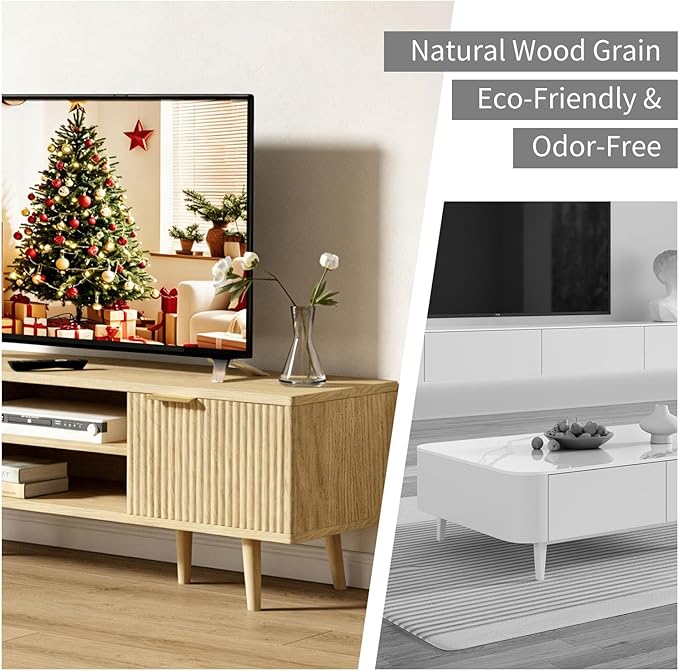 YLGJ&TIDY Modern Wood TV Stand Up to 60'',Universal Entertainment Center with 3-Tier Shelves,TV Console with Cabinets Storage,Wood Frame Television Stand (Oak)