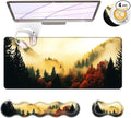 BFUKVOU Large Keyboard Mouse Pad Set, Extended Mouse Pad+Keyboard Wrist Rest Support, Memory Foam Ergonomic Easy Typing, 4Pcs (31.5×11.8 in) Desk Pad Set for Office Home,Nature Misty Forest