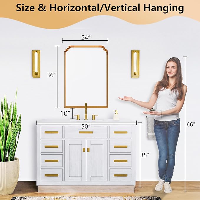 Wood Mirror for Bathroom, 24" x 36" Rustic Bathroom Mirrors for Wall Decorative for Living Room or Bedroom Vanity Mirror (Natural Color)