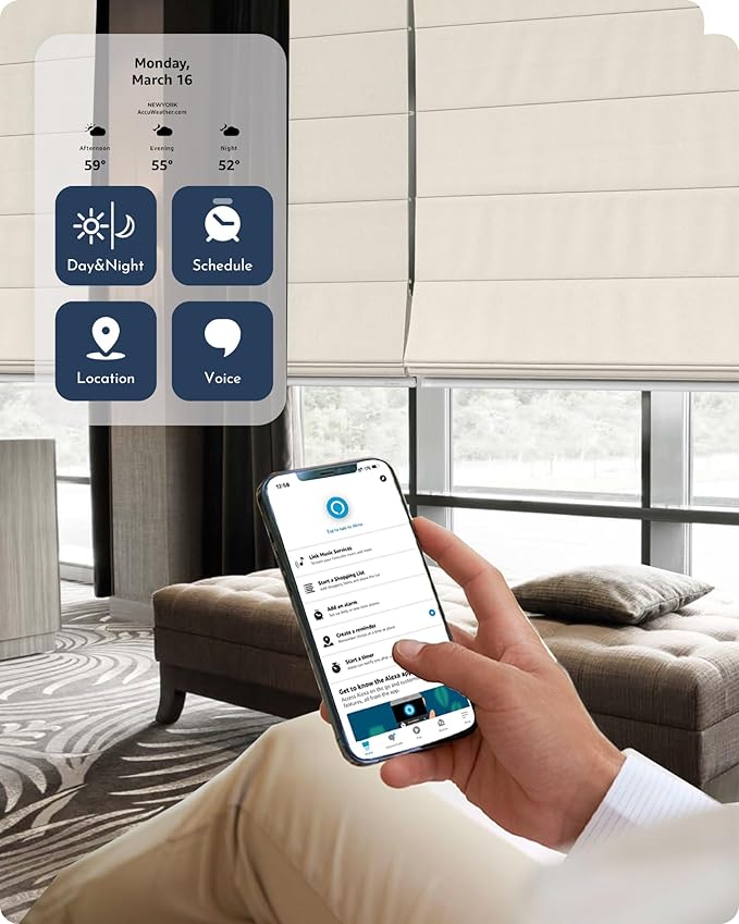 Graywind Smart Roman Shades 100% Blackout Compatible with Alexa Google Rechargeable Motorized Window Blinds Remote Control Room Darkening Plain Fold, Custom Size (Matelasse Beige)