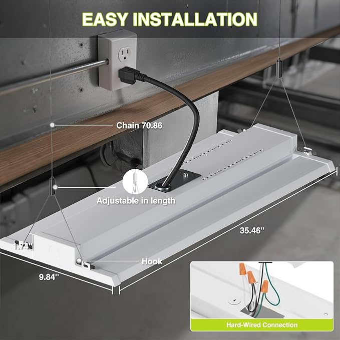 LED Linear High Bay Shop Light With Motion Sensor 300W, Larger Central Lighting Area, 45000LM, 120-277V, 0-10V, 5000K, Commercial Linear High Bay Led Shop Lights for Warehouse Industrial Garage , UL