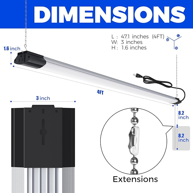 Barrina BS84 LED Shop Light for Garage, 10000LM, 84W, 4FT, 6500K Linkable Light Fixture for Workshop, Basement, Hanging or Flush Mount, Heat Dissipation with Pull Chain Switch, 1 Pack