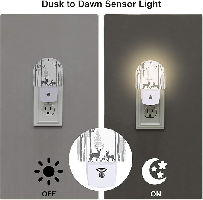 sndheke Deer in The Forest Night Light, Birch Tree with Deer Dusk to Dawn Night Light Plug in,0.5w Energy Saving Sleep Friendly NightLight for Kids Boys Girls Home Decor