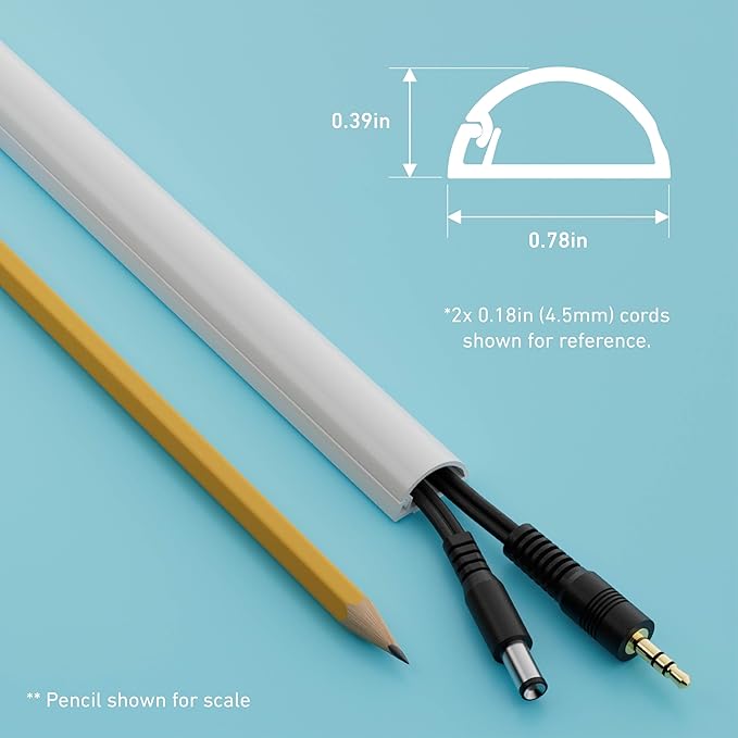 D-Line Half Round Cord Hider, Patented Cable Cover, Hide TV Wall Mount Wires, Raceway for Cords, Decorative Wire Covers, Paintable, Adhesive Cable Concealer, 1x 0.78in W x 0.39in H x 39in L,White