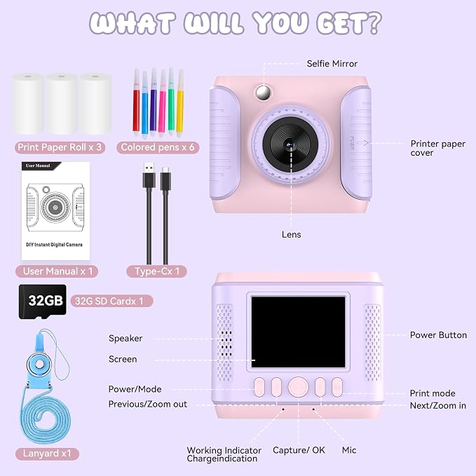 Instant Print Camera for Kids, 2.4 Inch Screen Kids Instant Cameras, Christmas - Image 6