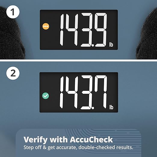 Greater Goods AccuCheck Digital Scale for Body Weight - Accurate Digital Bathroom Scale with High-Precision Sensors, Large Easy-to-Read Backlit Display, 400 lb Capacity, Auto Step-On (Stone Blue)