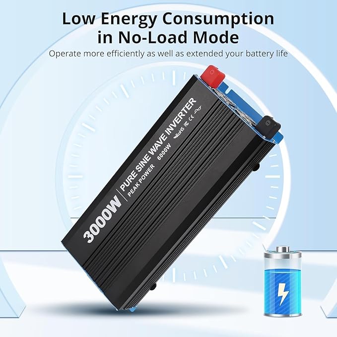 3000W Pure Sine Wave Inverter 1 USB Port 5v/2.4a,LCD Display&Remote Controller for Home, RV, Truck