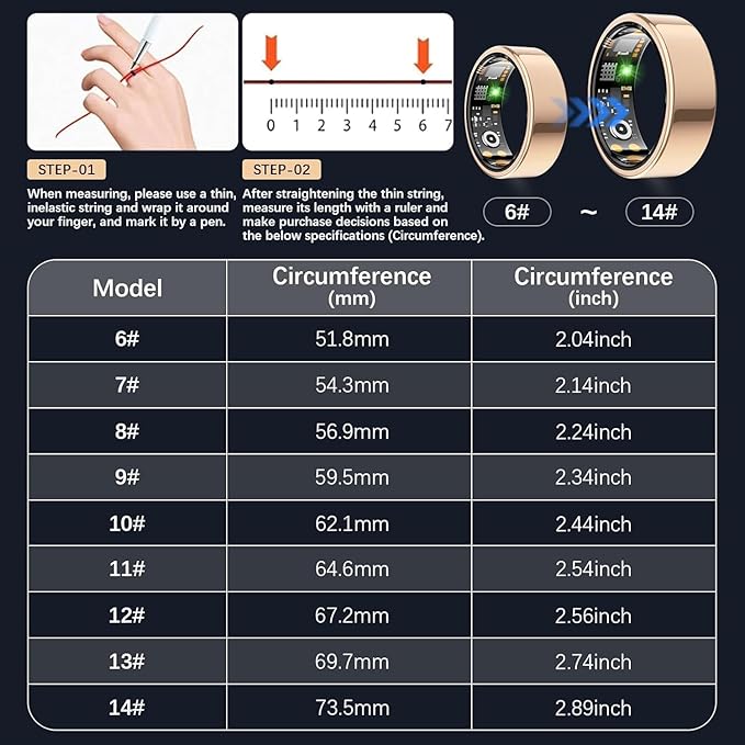 Smart Health Ring for Women Men, Fitness Tracker Ring with Heart Rate, Blood Oxygen, Sleep Tracker, Step Tracker, No Subscription Fee, IP68 Waterproof Smart Ring for iPhone & Android (Rose Gold, 9#)