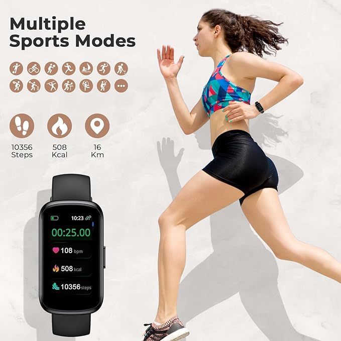 TIFOZEN Fitness Tracker for Women Men, Smart Watch Band with 24/7 Heart Rate Blood Oxygen Sleep Monitor, Calories Step Tracker Pedometer 3ATM Waterproof Activity Tracker for Android iOS, Black