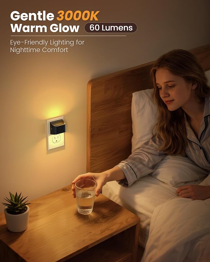 NIORSUN Night Lights Plug Into Wall, Auto Brightness Sensor Night Light, 3000K Warm White, Ultra-Slim Wall Light for Hallway Bathroom Bedroom Stairs, Black, 10 Pack