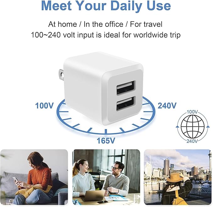 USB Wall Charger, Charger Block, Dual A Port Plug Cube, Power Adapter Charging Plug Box Brick for Phone 16 15 14 13 12 11 Pro Max SE XS XR X 8 7 6, Android Phones, and More (Creamy White)