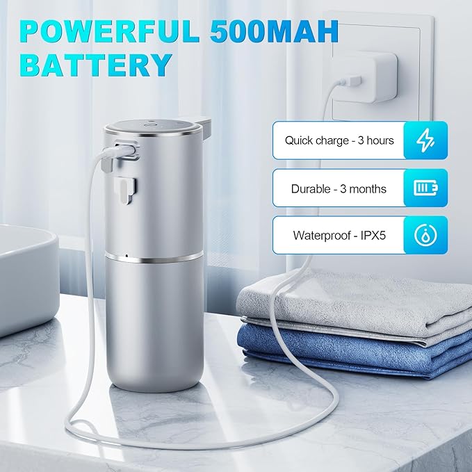 Amyzavls Automatic Liquid Soap Dispenser,380ml Wall Mount Touchless 4 Gear Adjustable Electric Liquid Soap Dispenser,USB Rechargeable with Sensor for Bathroom,Kitchen,Office