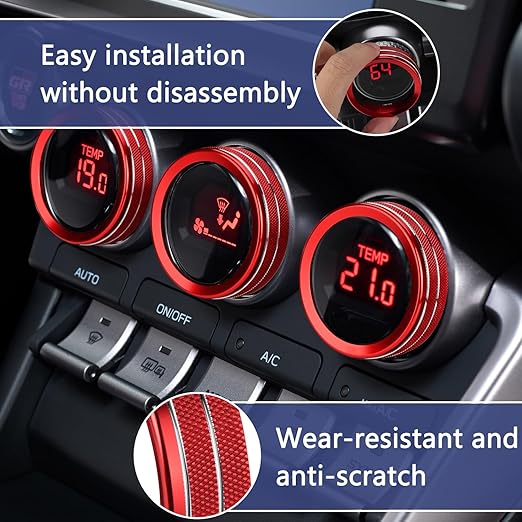 Auovo AC Knob Rings Covers Compatible with Subaru BRZ 2022-2026 for Toyota GR86 2022-2025 2026 Interior Accessories Air Climate Control Switch Knob Button Ring (Air Conditioning Knobs Cover-3PCS, Red)