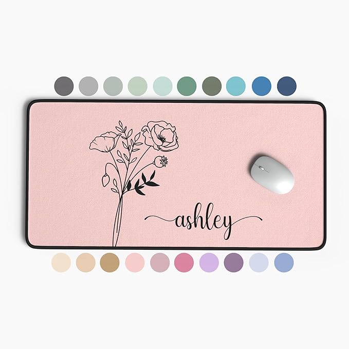 Hilis Personalized Gift Custom Mouse Pad, Personalized Birth Flower, Color and Name. Gaming Office Work Desk Mat, 4 Sizes Mousepad, Office Supplies & Desk Accessories