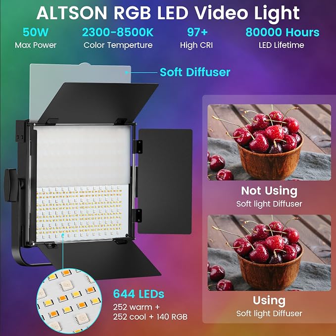 RGB Photography Lighting Kit, 50W Bi-Color Professional LED Studio Lights - Image 3