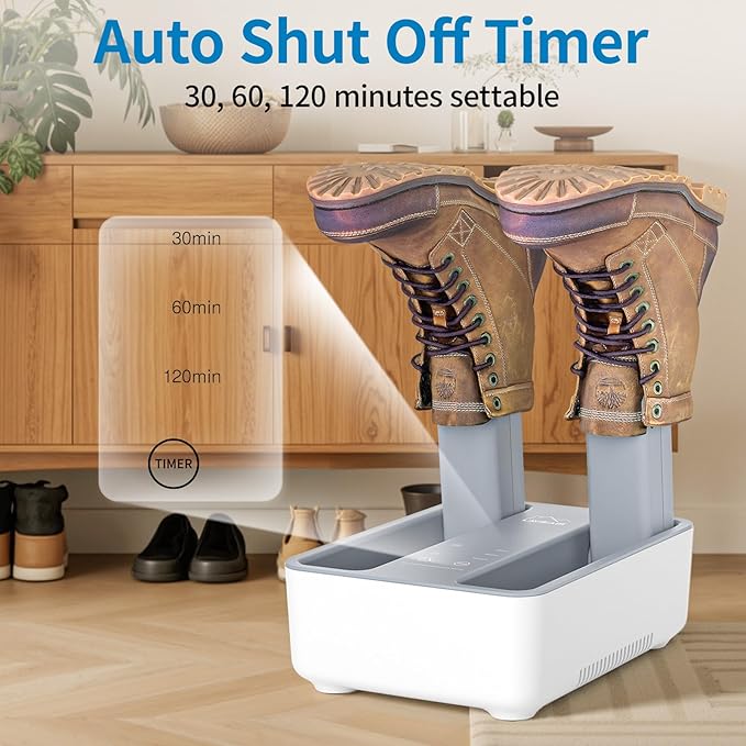 LAVIEAIR Boot Dryer Shoe Dryer for Work Boots Sneakers and Gloves, Temperature-selectable Boot Warmer with Heat, Timer, Fan and Retractable Hoses
