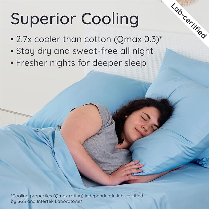 Bambaw 100% Viscose Derived from Bamboo Sheets King Size – 6pcs King Cooling Sheet Set, Luxury Sheets King Size Deep Pocket, Fits Up to 16'' Mattresses, Super Soft (Dream Blue)