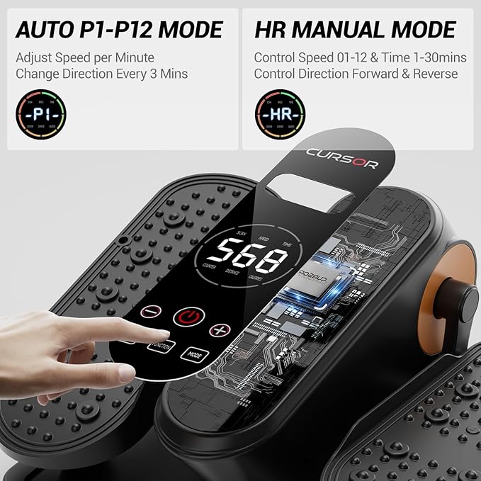 Under Desk Elliptical Machine, Electric Seated Pedal Exerciser, Min Leg Exerciser with Remoter, 12 Level Speeds, Forward & Reverse Direction, Manual & Auto Mode for Home Office