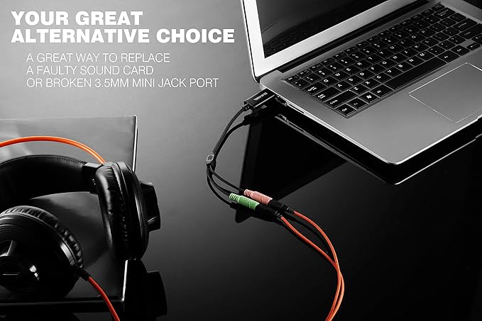 DuKabel USB to 3.5mm Jack TRS AUX Adapter for Built-in USB Sound Card with Separate Plug TRS 3 Pole Microphones [Metal Housing & Durable Braided / 9.8inch]