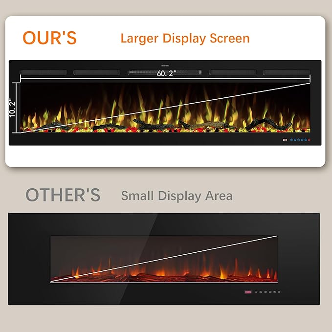 65" WiFi Electric Fireplace Inserts, Recessed and Wall Mounted Fireplace Heater W/Adjustable Flame Color & Brightness, Thermostat, 9H Timer, App and Remote Control, Low Noise, 750/1500W