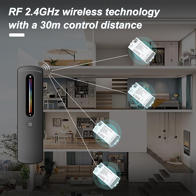 2.4GHz RF RGBCCT LED Strip Controller Remote Kit, Wireless Remote & Tuya Controller Dimmer with Group Control Adjust Brightness/Color Touch Slide for PWM 6Pin COB LED Strip Light DC5V DC12V DC24V