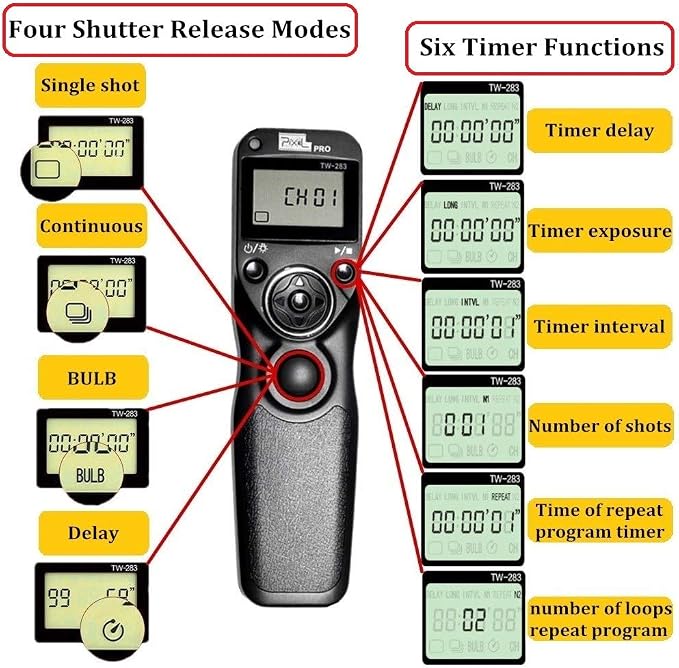 Pixel Timer Shutter Release Remote Control TW283-DC2 Remote Release - Image 2