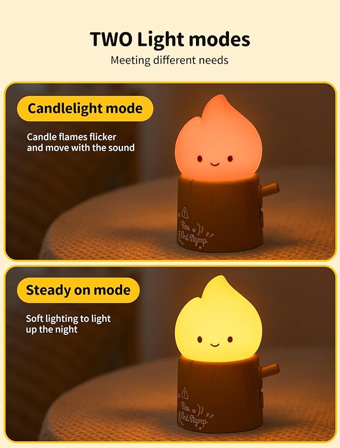 Tarinks Stump Fire Night Light, Flameless Candles Lamp, Torch Stump Light, Rechargeable Silicone Flame lamp, Cute Night Light for Bedroom, Outdoor, Camp, Funny Gifts for Kids Teens Adults