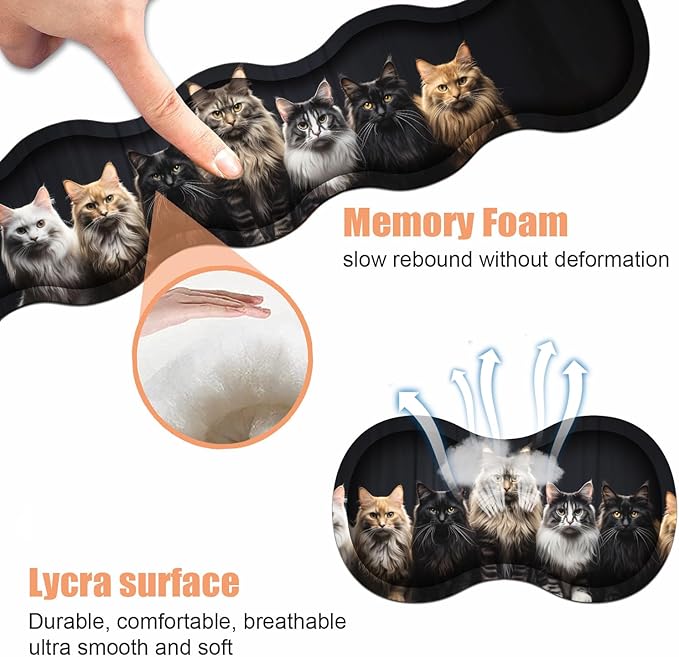Ergonomic Keyboard Wrist Rest & Mouse Pad Wrist Rest Set,Large Gaming Desk Mat 31.5"x 11.8" with Non-Slip Base,Memory Foam,Easy Typing Pain Relief for Home & Office,A Group Fluffy Cats Stand in A Row