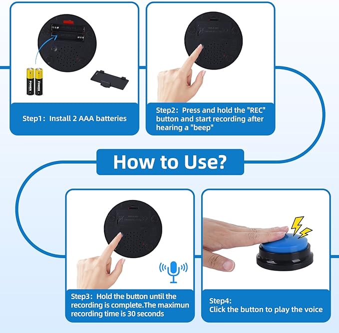 4 Pack Portable AAC Communication Devices for Autism Individuals with Communication Difficulties, Communication Device for Nonverbal Kids, Voice Recording Buttons for Schools, Home, Treatment Courses